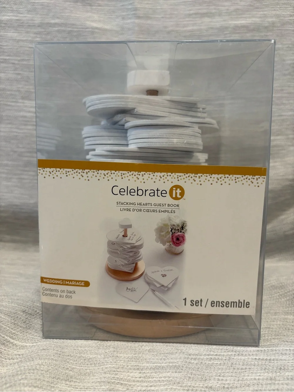 Celebrate It White and Gold Stacking Hearts Guest Book